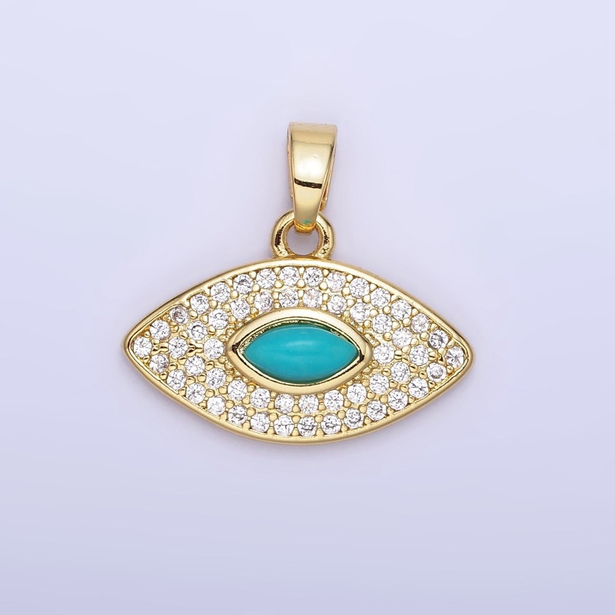 14K Gold plated Turquoise Evil Eye Micro Paved CZ Pendant in Gold & Silver | AA1252 - DLUXCA