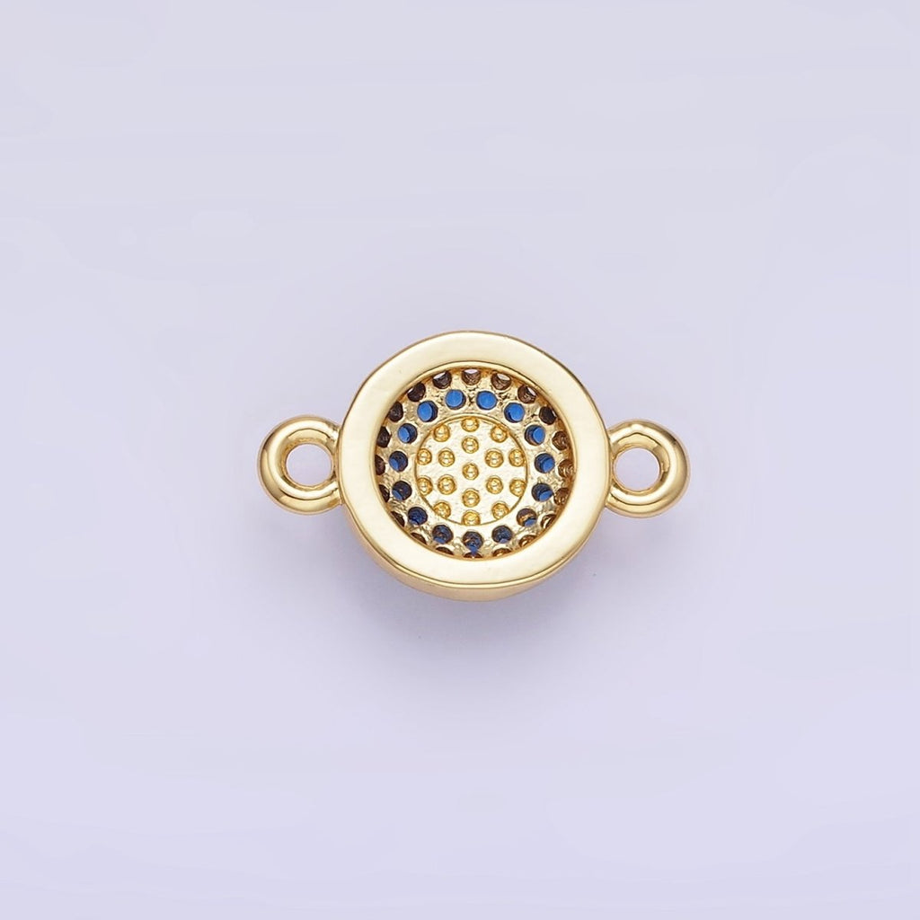 14K Gold plated Turquoise Gemstone Micro Paved CZ Round Connector | G356 - DLUXCA