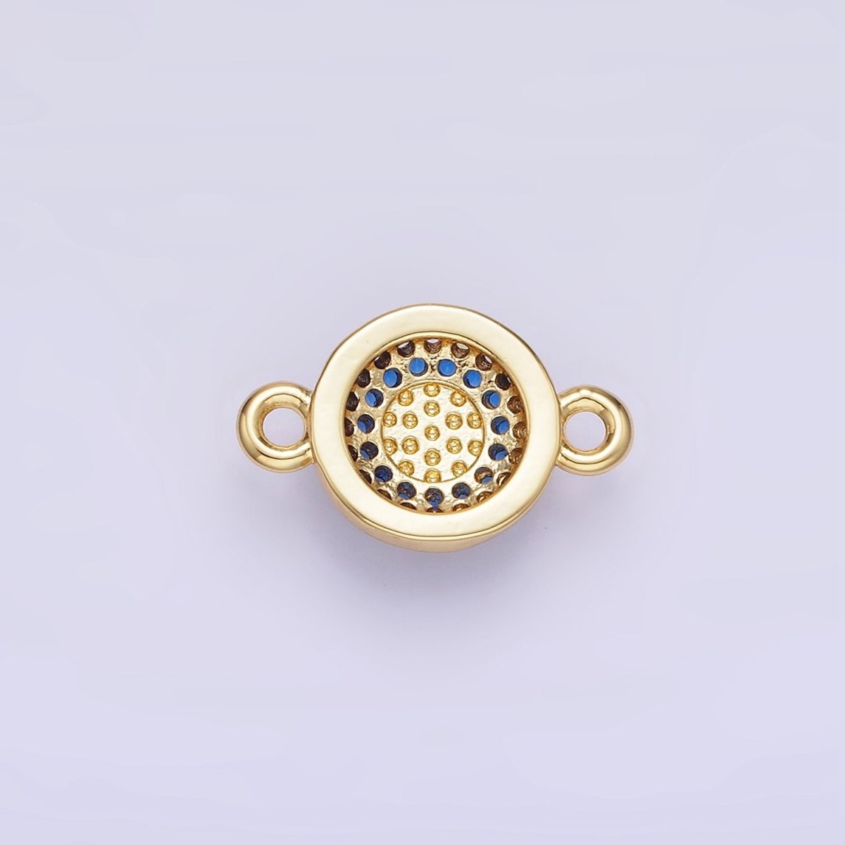 14K Gold plated Turquoise Gemstone Micro Paved CZ Round Connector | G356 - DLUXCA