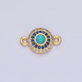 14K Gold plated Turquoise Gemstone Micro Paved CZ Round Connector | G356 - DLUXCA