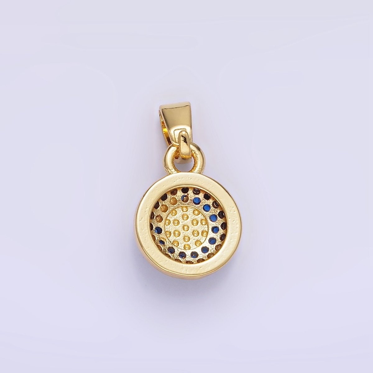 14K Gold plated Turquoise Gemstone Micro Paved CZ Round Pendant | AH161 - DLUXCA