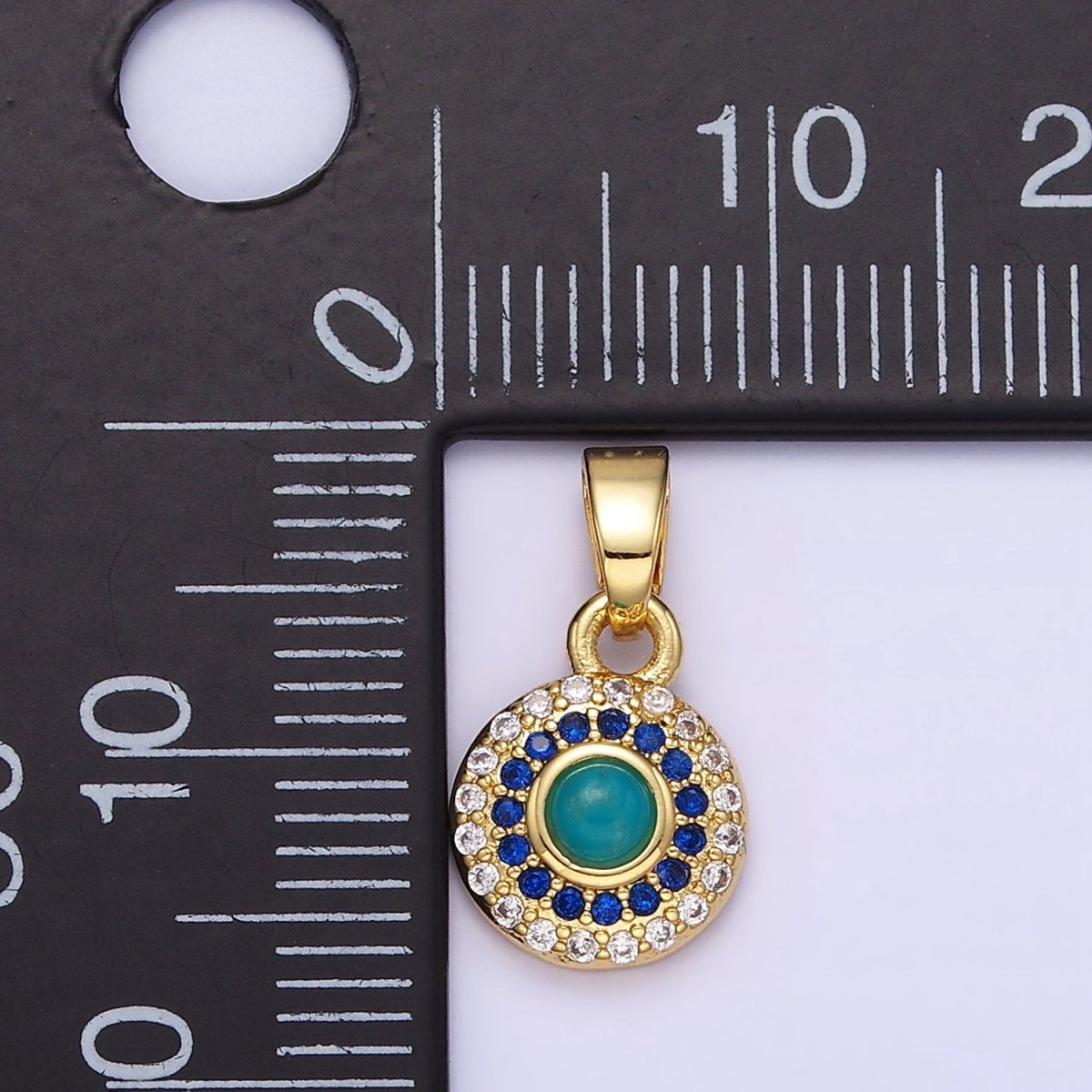 14K Gold plated Turquoise Gemstone Micro Paved CZ Round Pendant | AH161 - DLUXCA