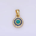 14K Gold plated Turquoise Gemstone Micro Paved CZ Round Pendant | AH161 - DLUXCA