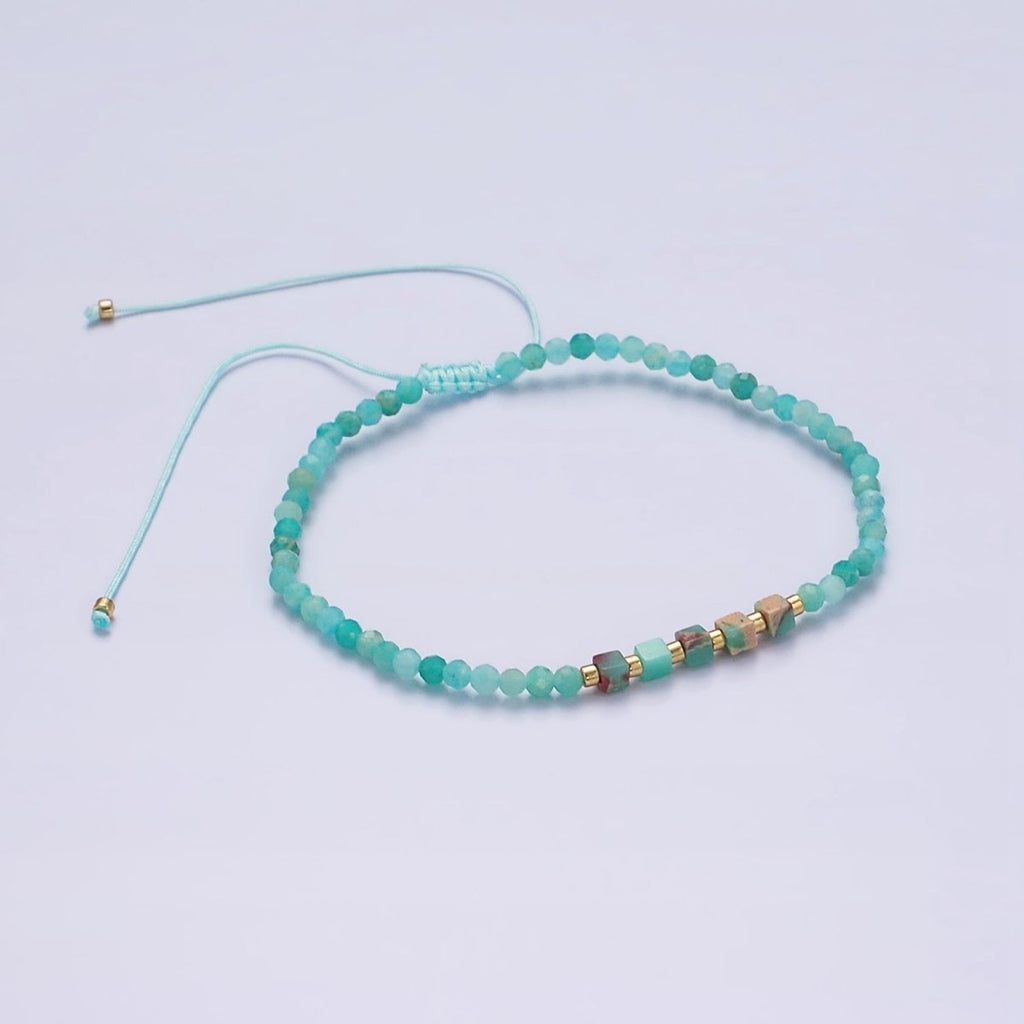 14K Gold plated Turquoise Multifaceted Turquoise Rope Adjustable Friendship Bracelet | WA-2013 - WA-2015 Clearance Pricing