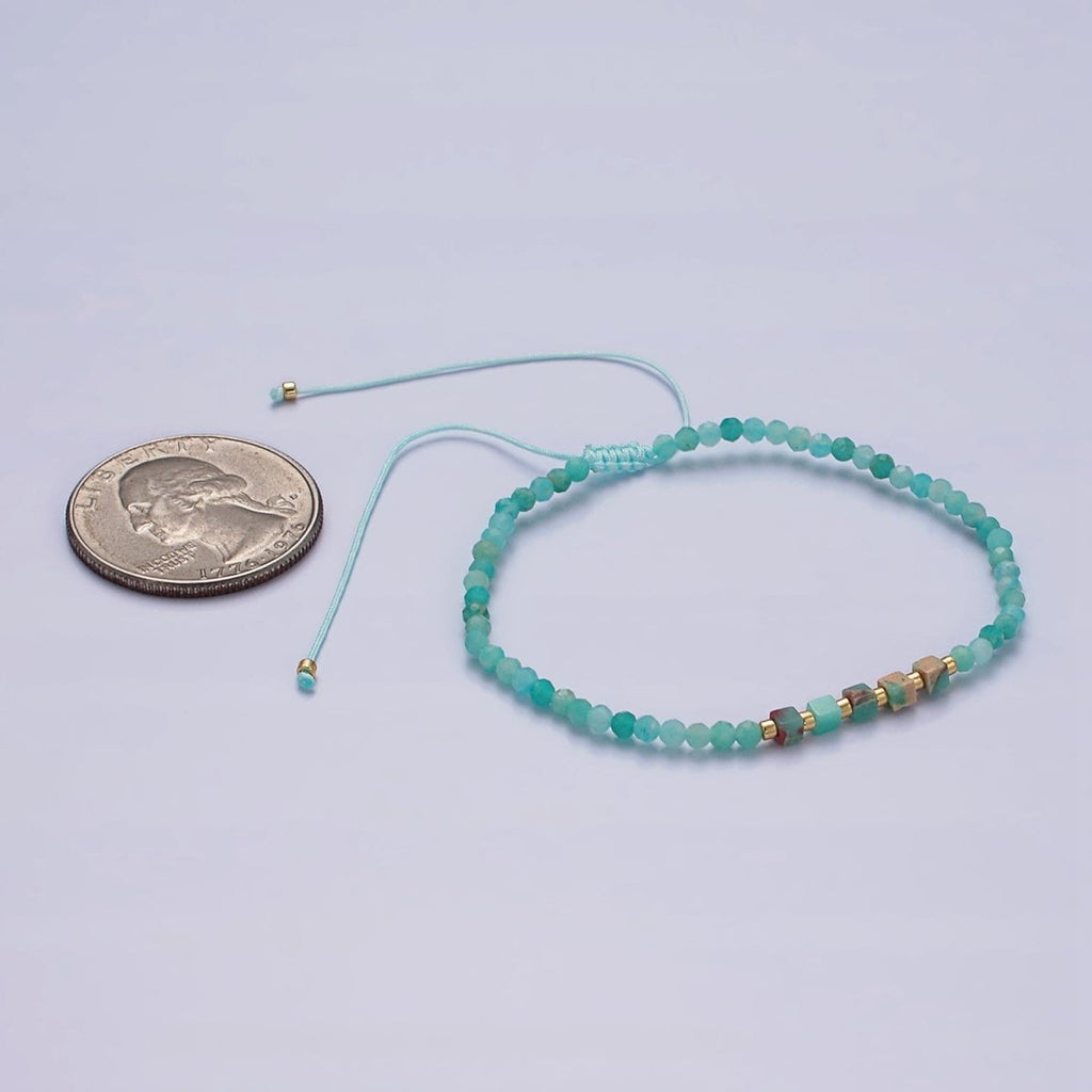 14K Gold plated Turquoise Multifaceted Turquoise Rope Adjustable Friendship Bracelet | WA-2013 - WA-2015 Clearance Pricing