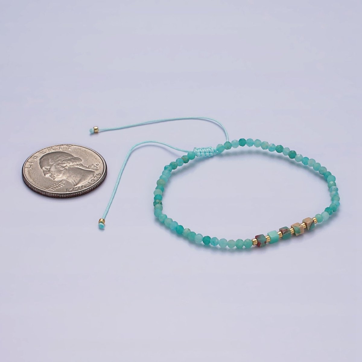 14K Gold plated Turquoise Multifaceted Turquoise Rope Adjustable Friendship Bracelet | WA-2013 - WA-2015 Clearance Pricing