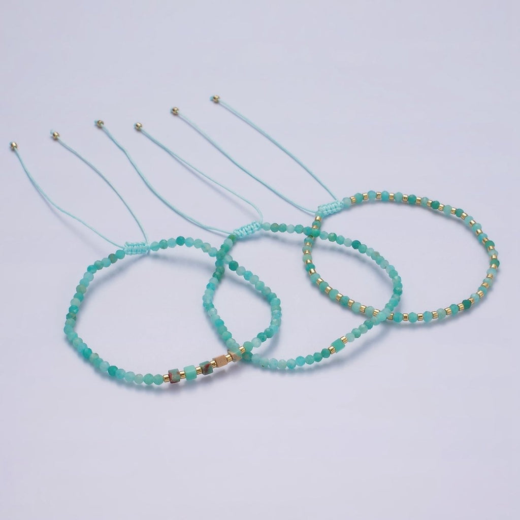 14K Gold plated Turquoise Multifaceted Turquoise Rope Adjustable Friendship Bracelet | WA-2013 - WA-2015 Clearance Pricing