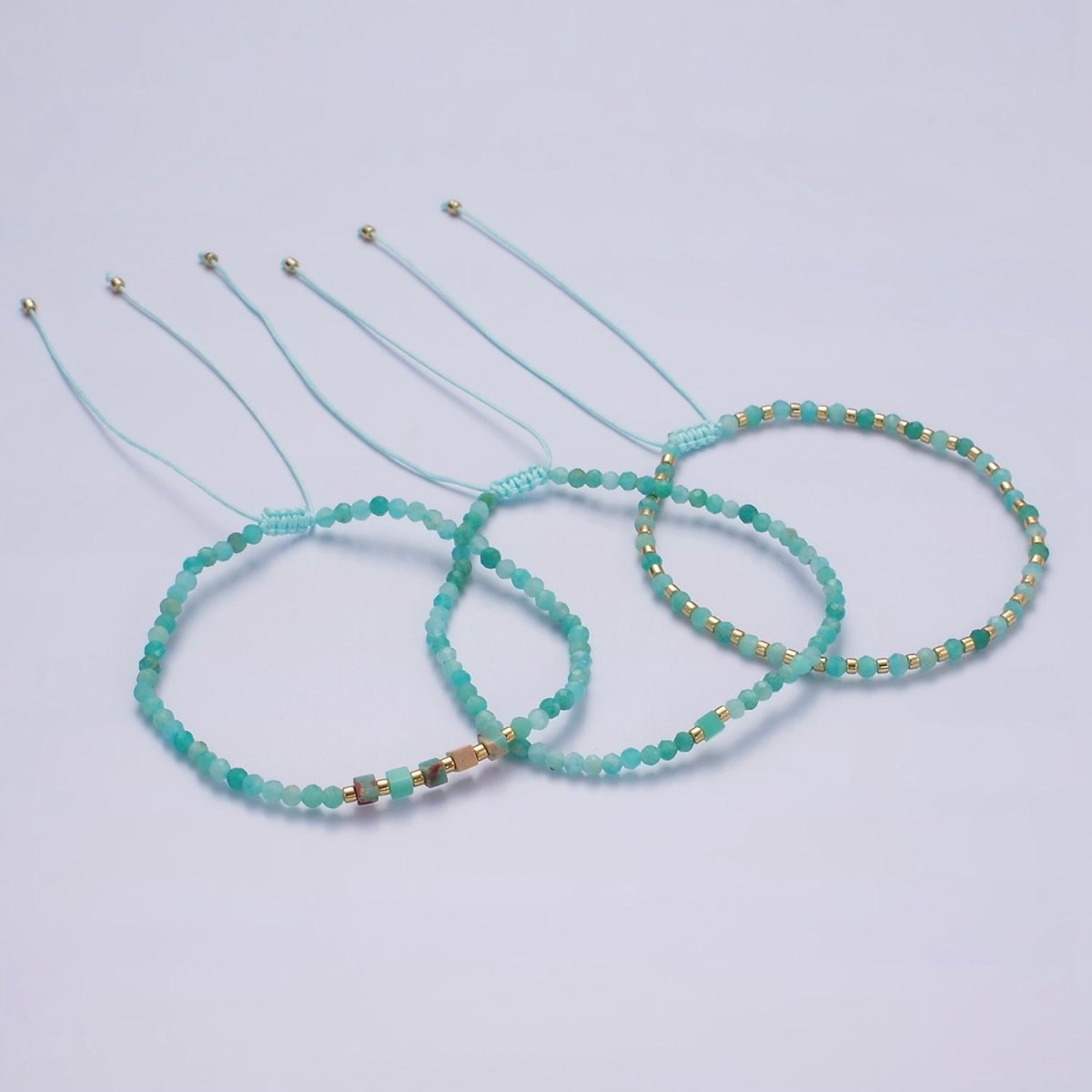 14K Gold plated Turquoise Multifaceted Turquoise Rope Adjustable Friendship Bracelet | WA-2013 - WA-2015 Clearance Pricing