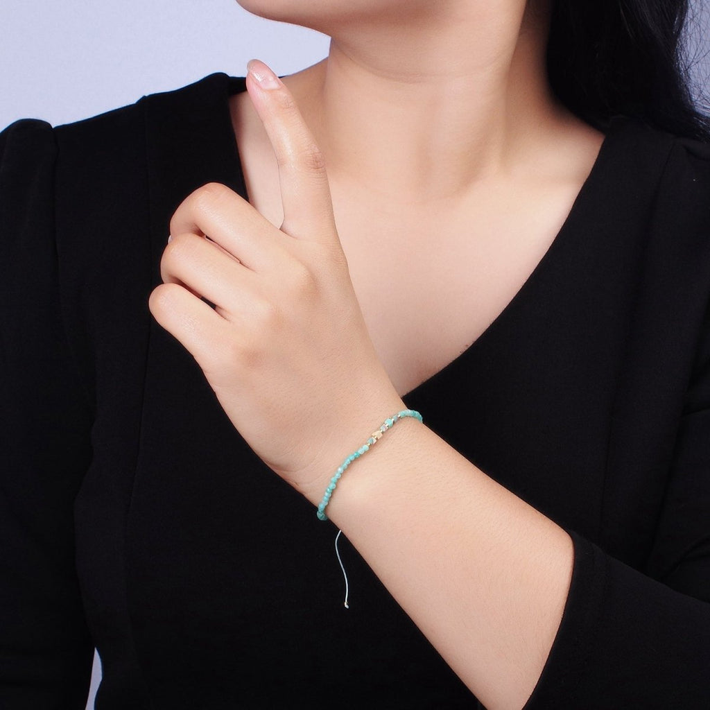 14K Gold plated Turquoise Multifaceted Turquoise Rope Adjustable Friendship Bracelet | WA-2013 - WA-2015 Clearance Pricing