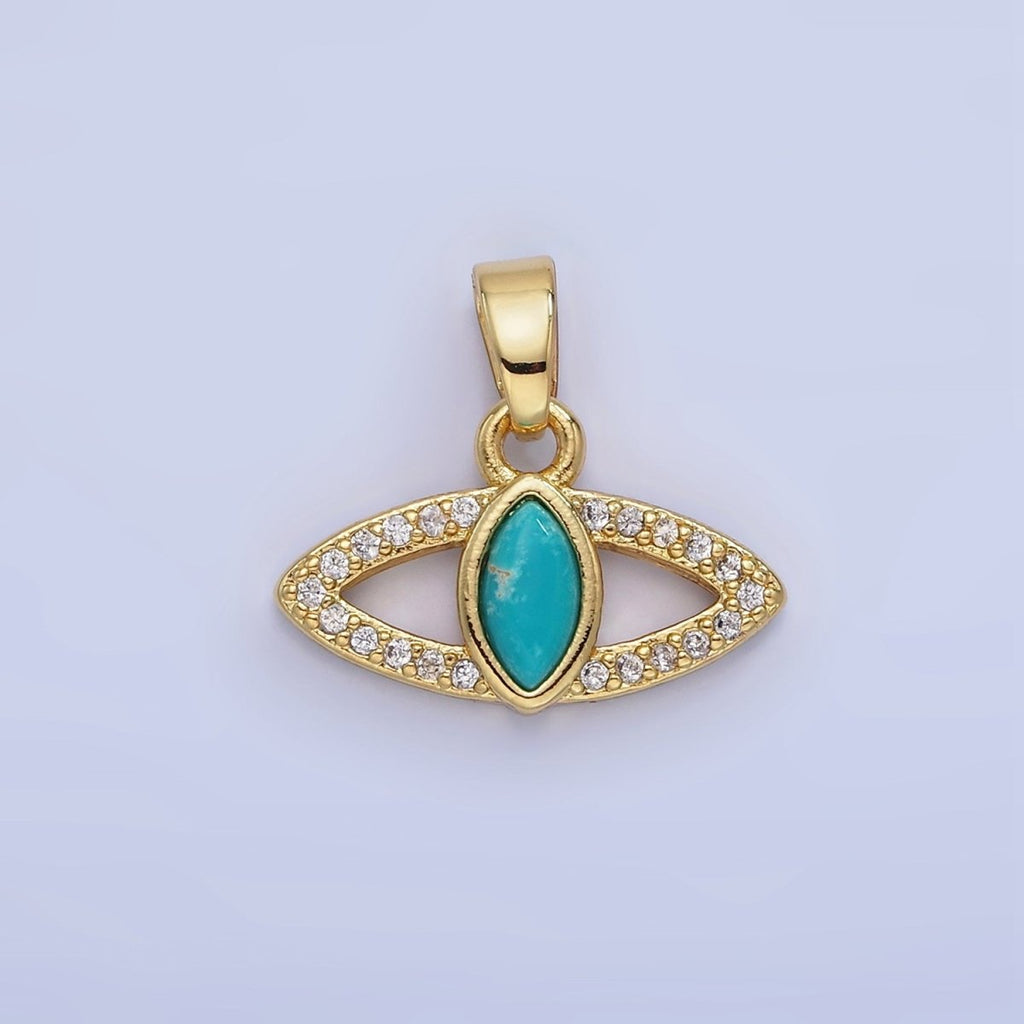 14K Gold plated Turquoise Open Micro Paved Evil Eye Pendant in Gold & Silver | AA1250