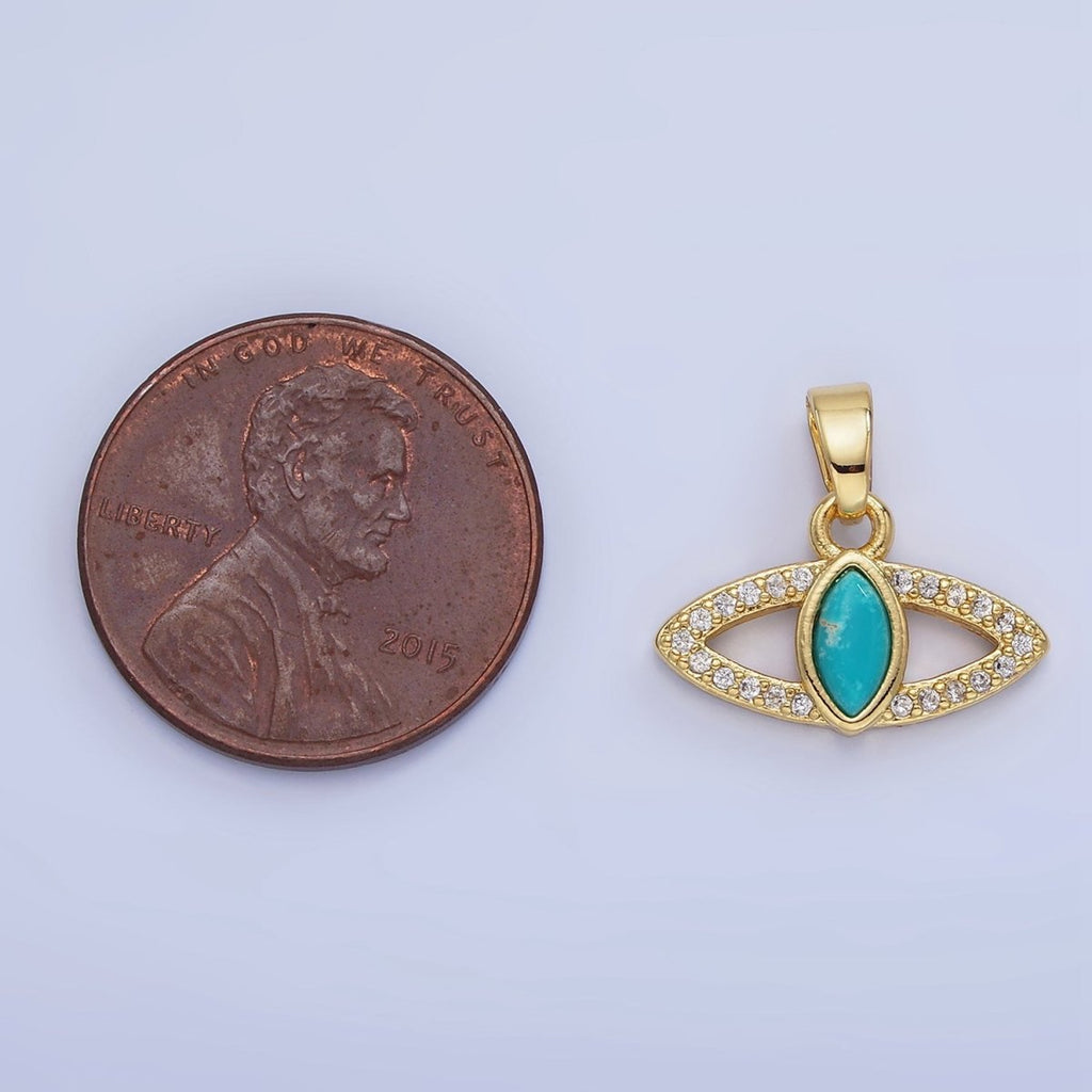 14K Gold plated Turquoise Open Micro Paved Evil Eye Pendant in Gold & Silver | AA1250