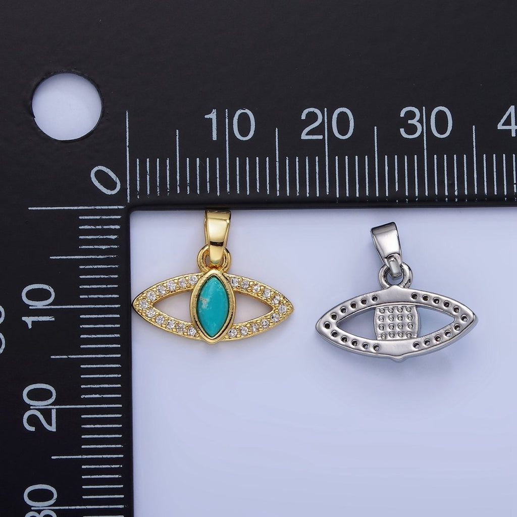 14K Gold plated Turquoise Open Micro Paved Evil Eye Pendant in Gold & Silver | AA1250