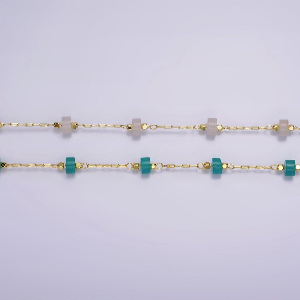 14K Gold plated Turquoise, Rose Quartz Cylinder Paperclip Unfinished Chain For Jewelry Making | ROLL-1419 ROLL-1420 Clearance Pricing - DLUXCA