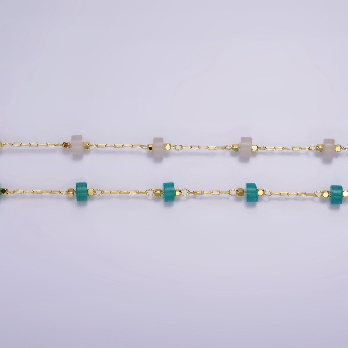 14K Gold plated Turquoise, Rose Quartz Cylinder Paperclip Unfinished Chain For Jewelry Making | ROLL-1419 ROLL-1420 Clearance Pricing - DLUXCA