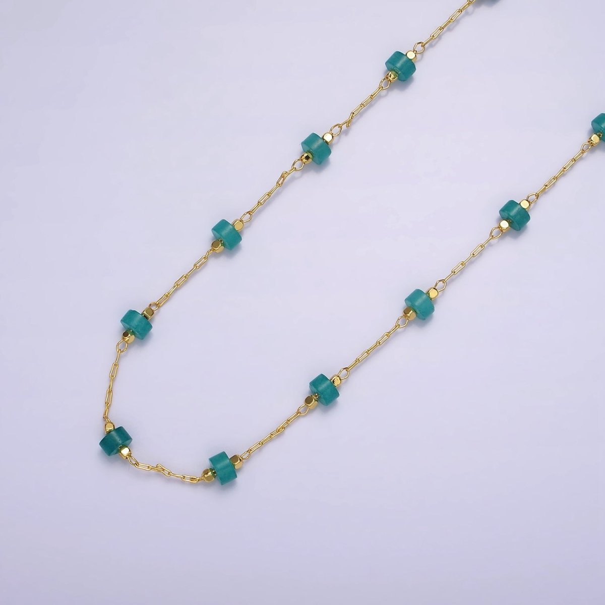 14K Gold plated Turquoise, Rose Quartz Cylinder Paperclip Unfinished Chain For Jewelry Making | ROLL-1419 ROLL-1420 Clearance Pricing - DLUXCA