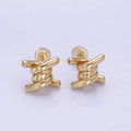14K Gold plated Twist Band Minimalist Stud Earrings | V539 - DLUXCA
