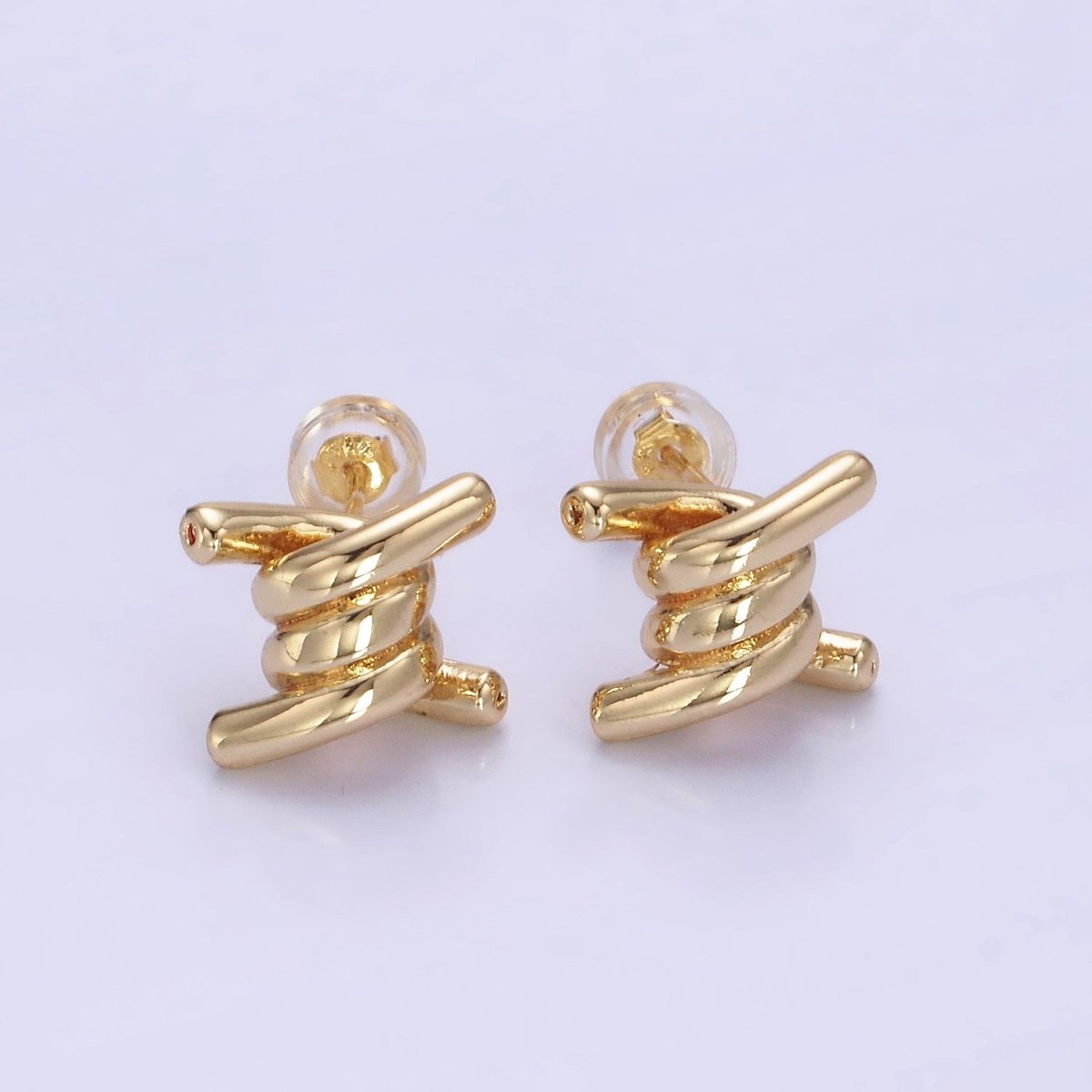 14K Gold plated Twist Band Minimalist Stud Earrings | V539 - DLUXCA