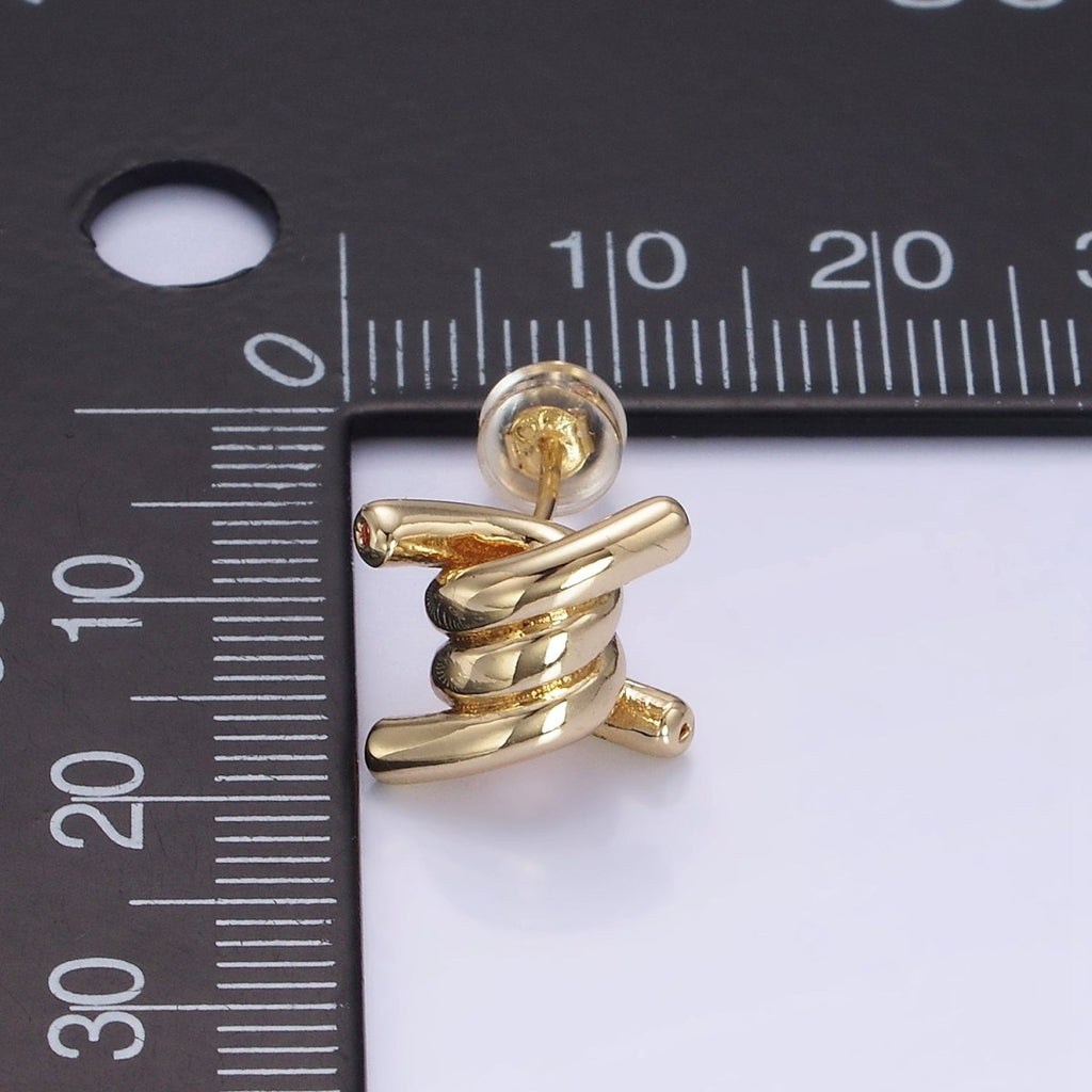 14K Gold plated Twist Band Minimalist Stud Earrings | V539 - DLUXCA