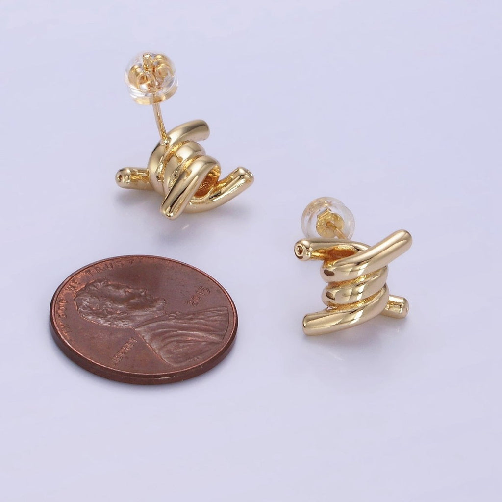 14K Gold plated Twist Band Minimalist Stud Earrings | V539 - DLUXCA