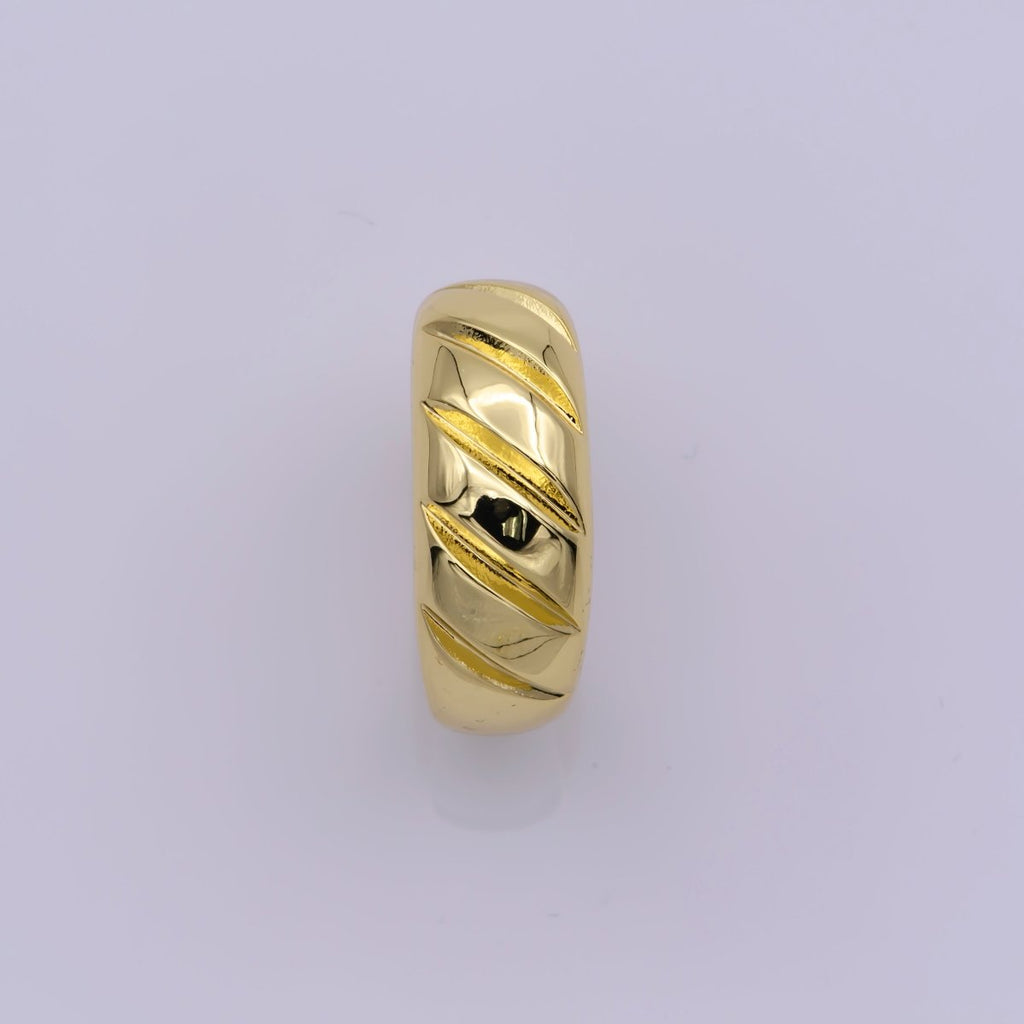14K Gold plated Twisted Dome Ring | Croissant Ring | Stackable Ring | Gold Thick Band Ring | Signet Ring | Ring for Women U-017 - DLUXCA