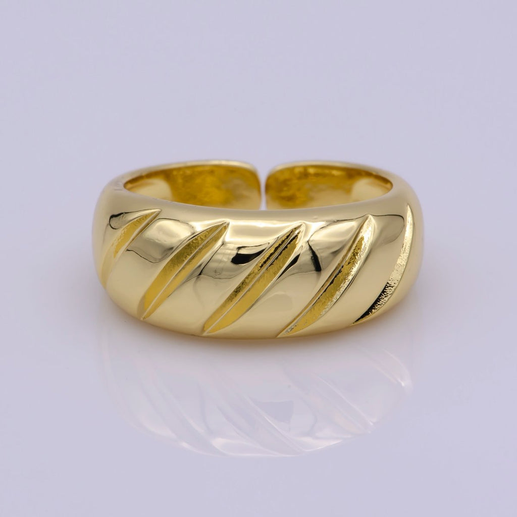 14K Gold plated Twisted Dome Ring | Croissant Ring | Stackable Ring | Gold Thick Band Ring | Signet Ring | Ring for Women U-017 - DLUXCA