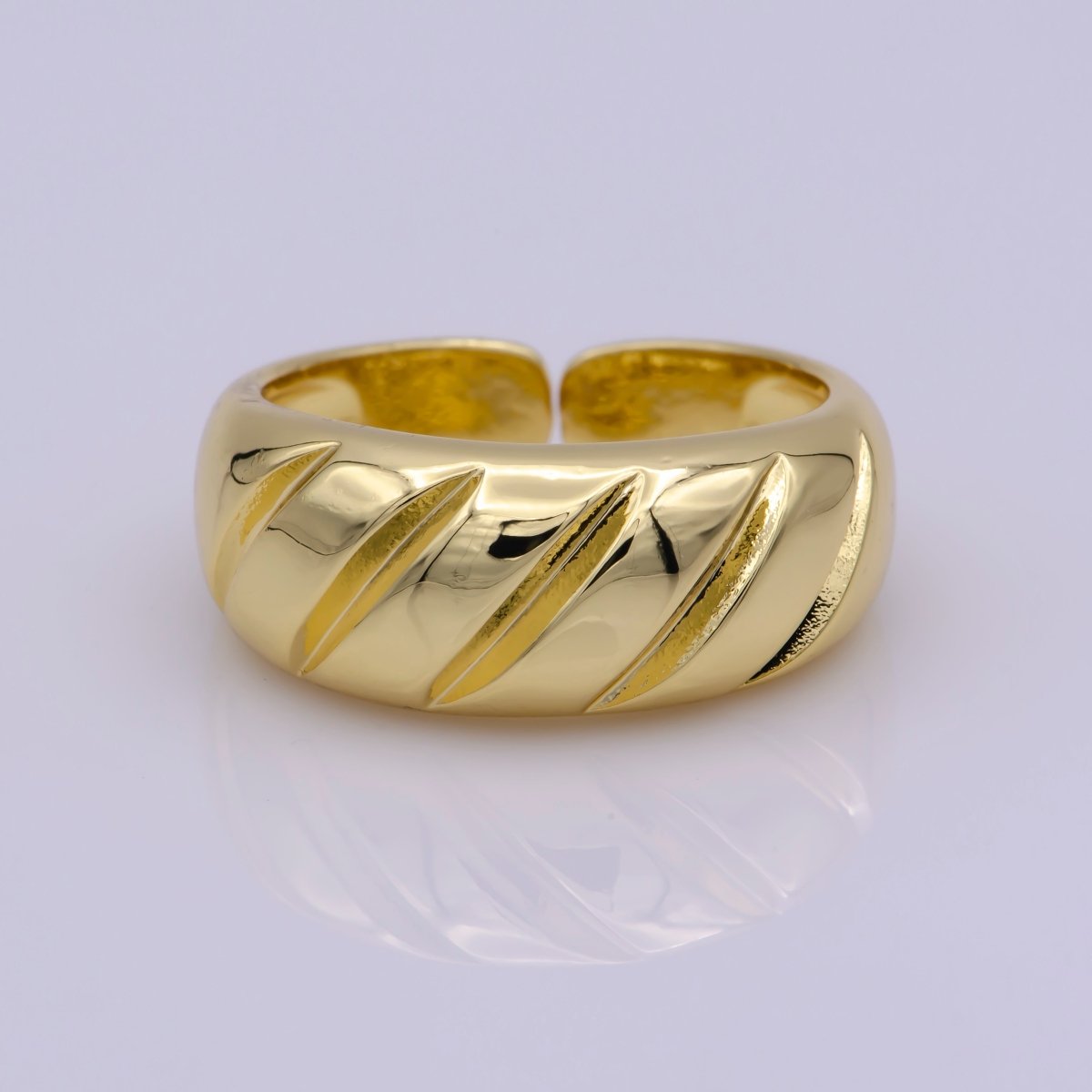 14K Gold plated Twisted Dome Ring | Croissant Ring | Stackable Ring | Gold Thick Band Ring | Signet Ring | Ring for Women U-017 - DLUXCA