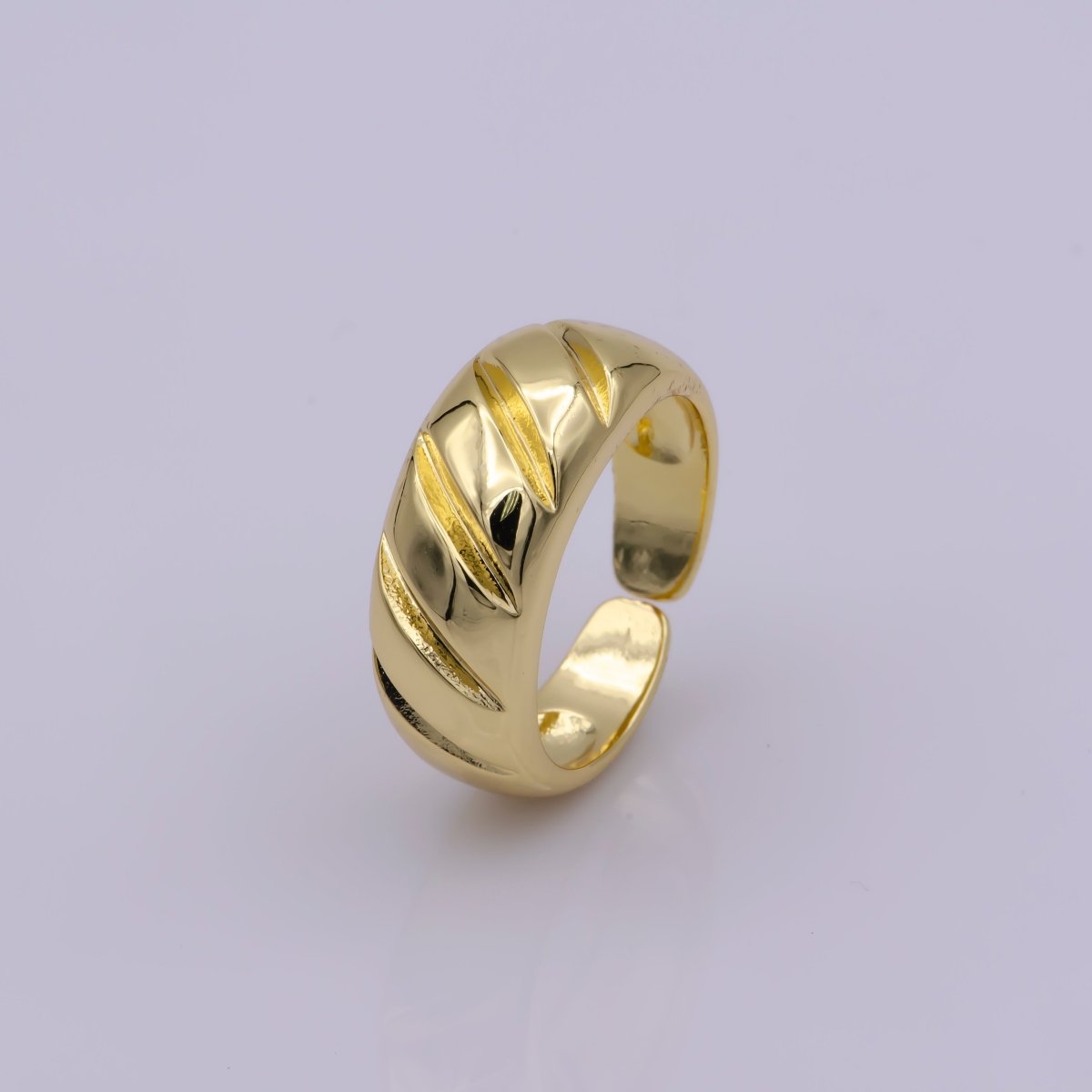 14K Gold plated Twisted Dome Ring | Croissant Ring | Stackable Ring | Gold Thick Band Ring | Signet Ring | Ring for Women U-017 - DLUXCA