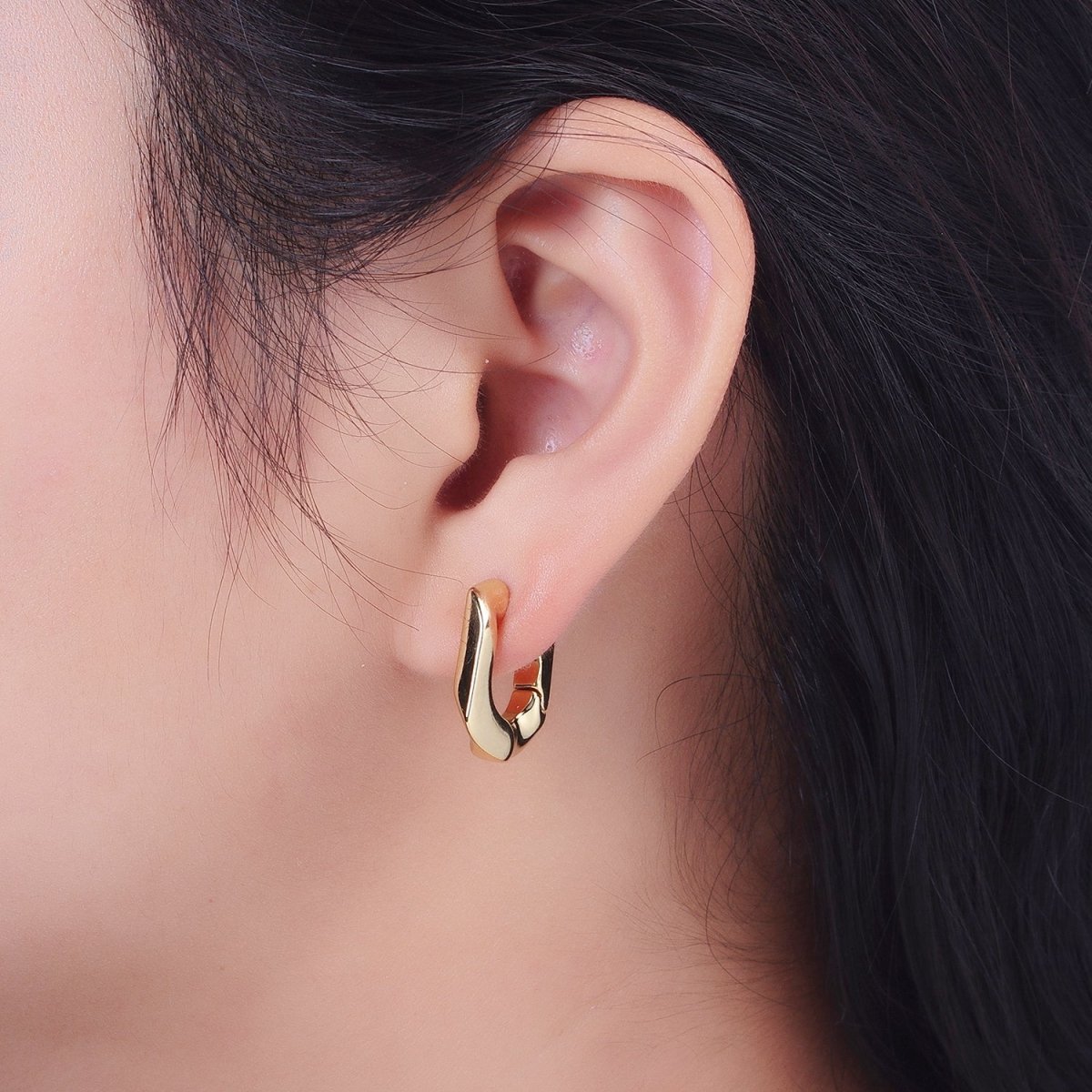14K Gold plated U-Shaped Geometric Abstract Huggie Earriings | V-017 - DLUXCA