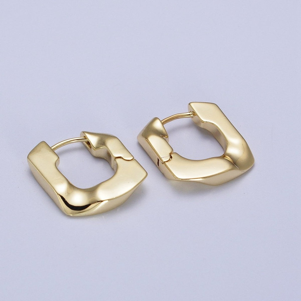 14K Gold plated U-Shaped Geometric Abstract Huggie Earriings | V-017 - DLUXCA