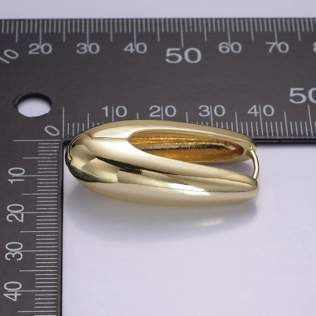 14K Gold plated U-Shaped Oblong Dome Hoop Earrings | AE256 - DLUXCA