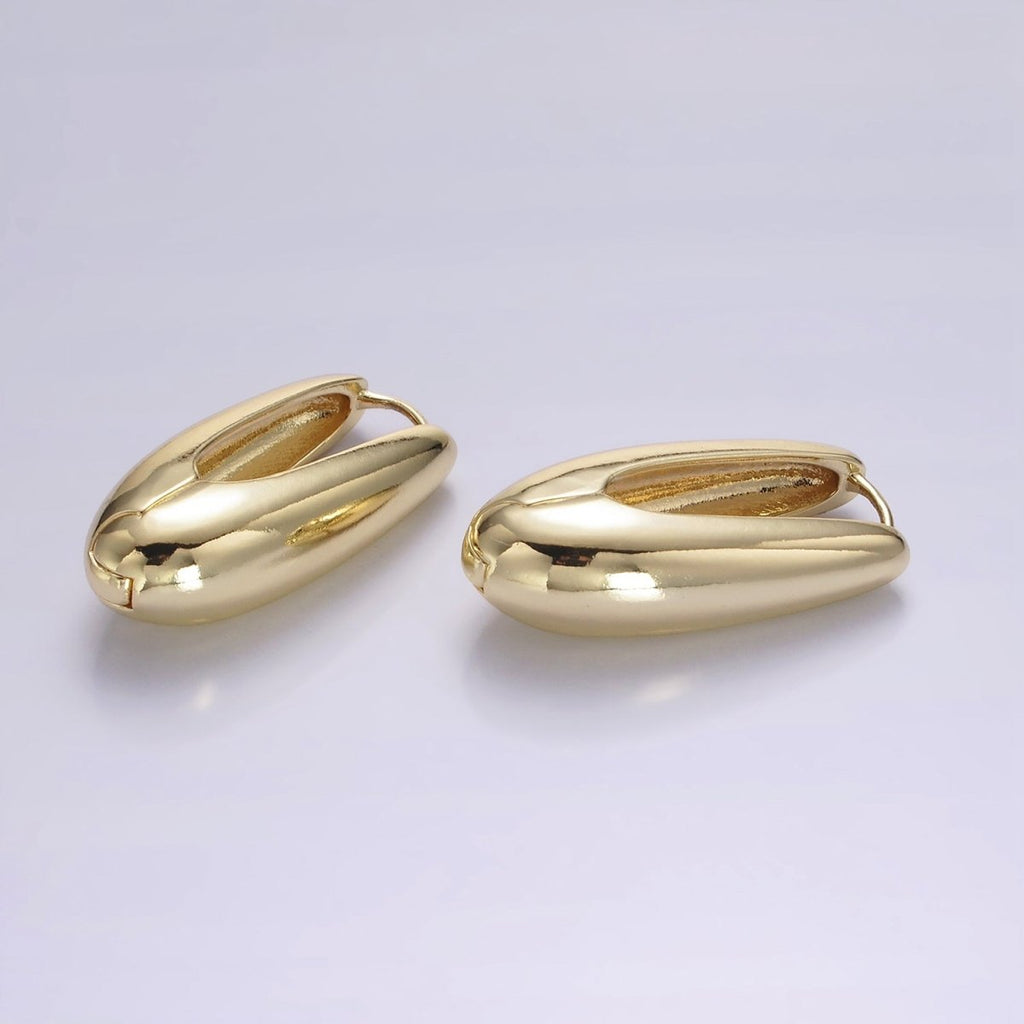 14K Gold plated U-Shaped Oblong Dome Hoop Earrings | AE256 - DLUXCA