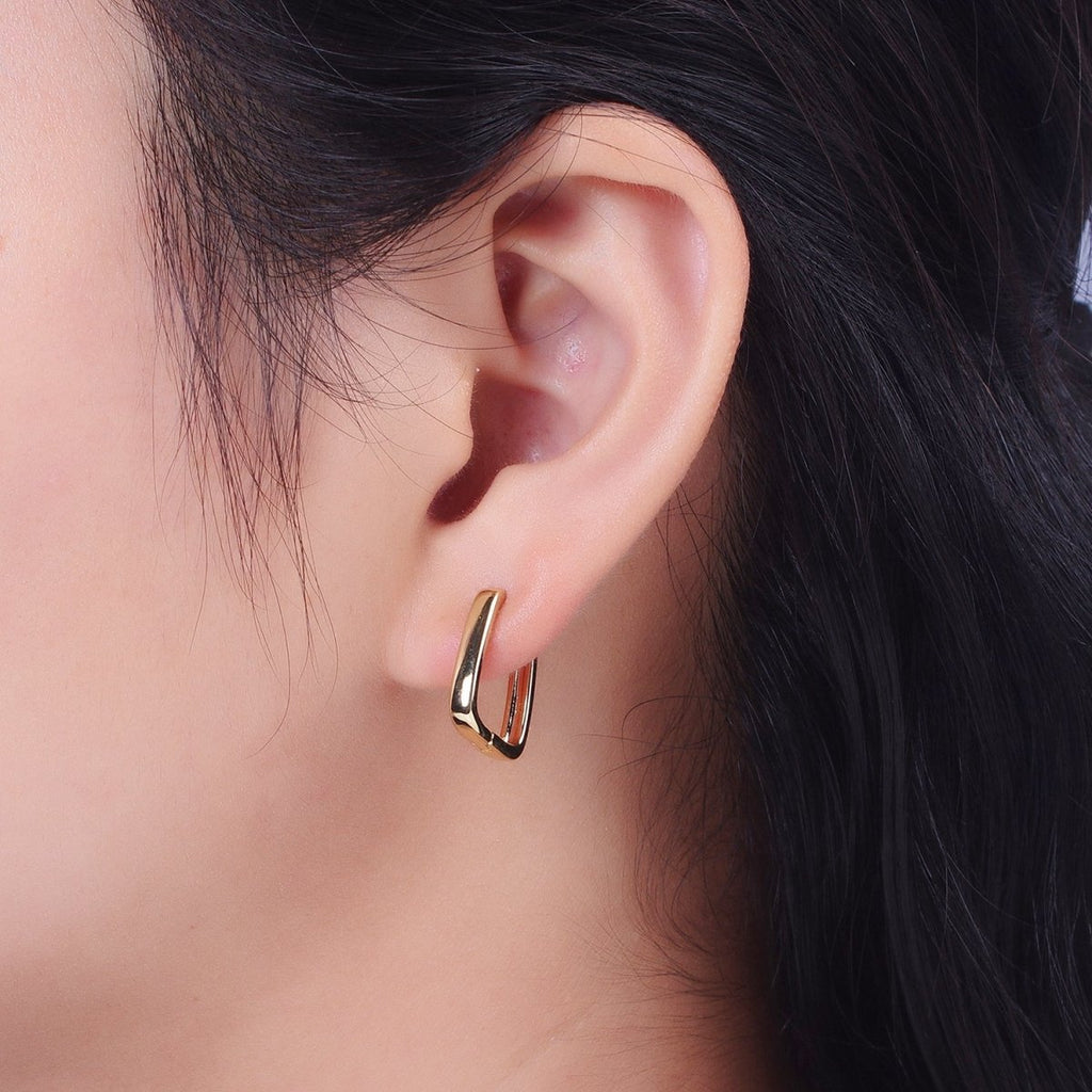 14K Gold plated U-Shaped Rectangular Geometric Huggie Hoops Earring | V-020 - DLUXCA