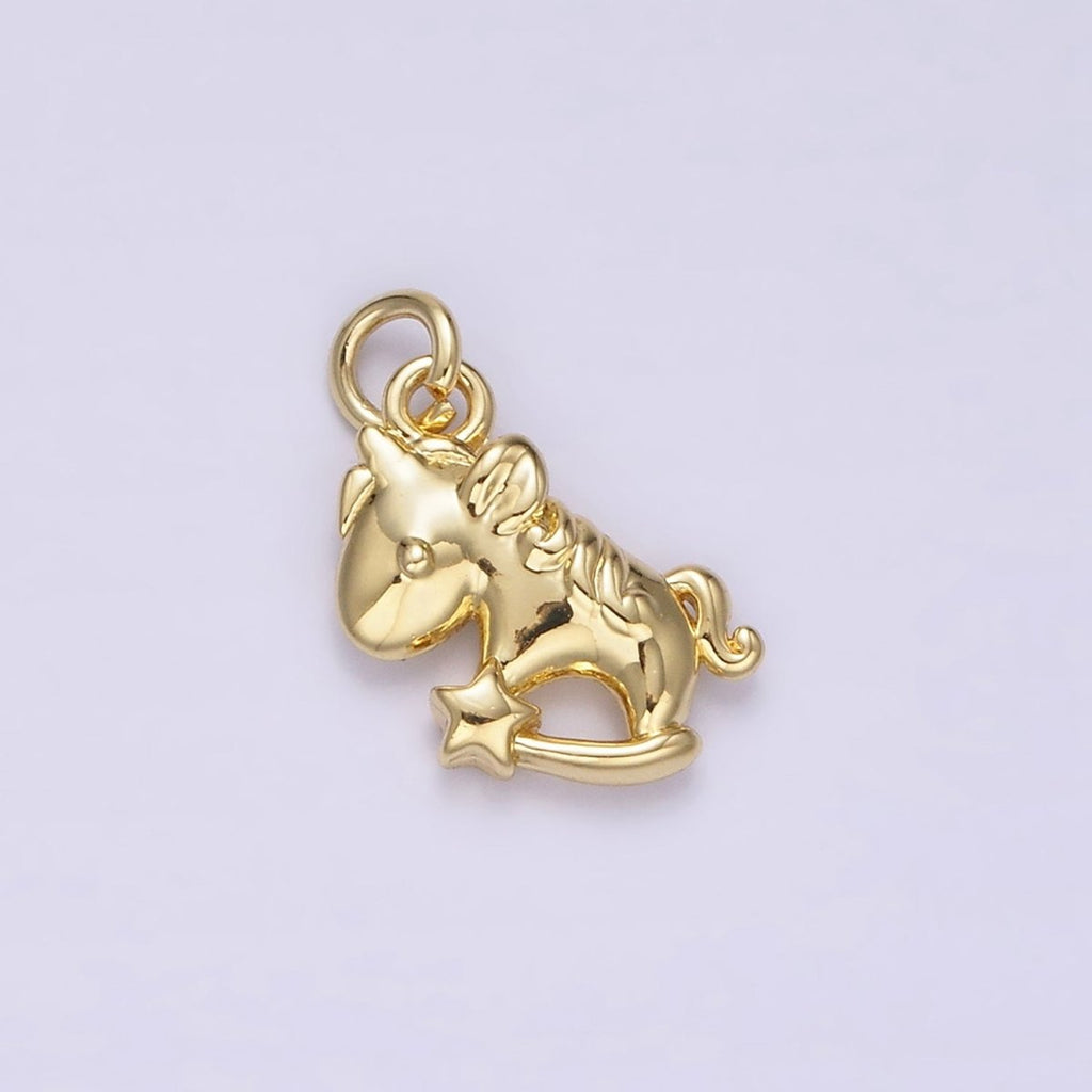 14K Gold plated Unicorn Star Puffed Minimalist Add-On Charm | AC899 - DLUXCA