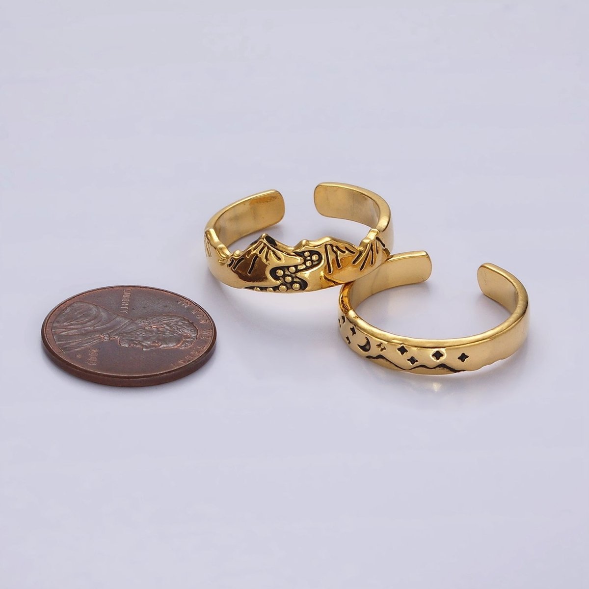 14K Gold plated Valley River Starry Night Band Ring Set in Silver & Gold | O1068 O1069