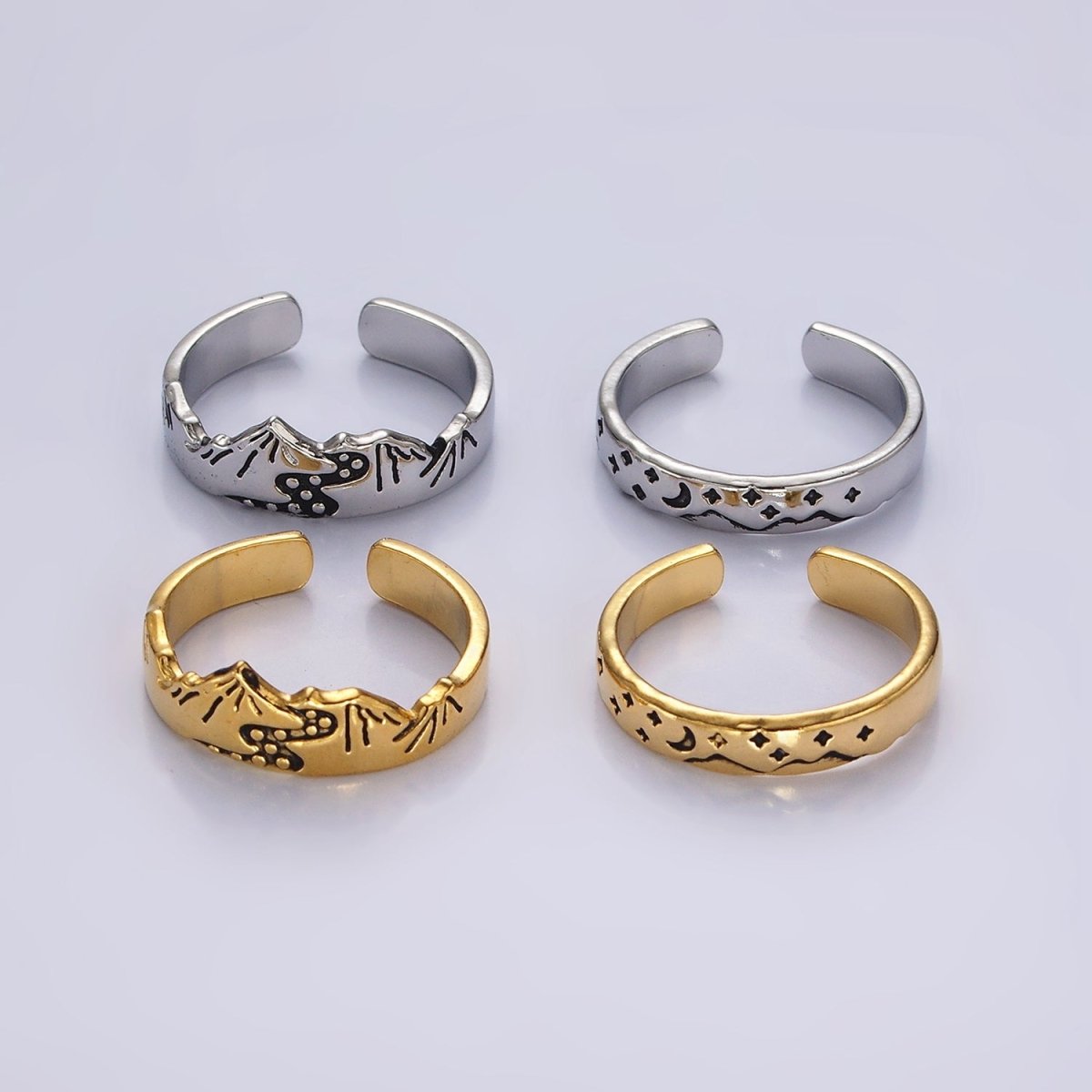 14K Gold plated Valley River Starry Night Band Ring Set in Silver & Gold | O1068 O1069