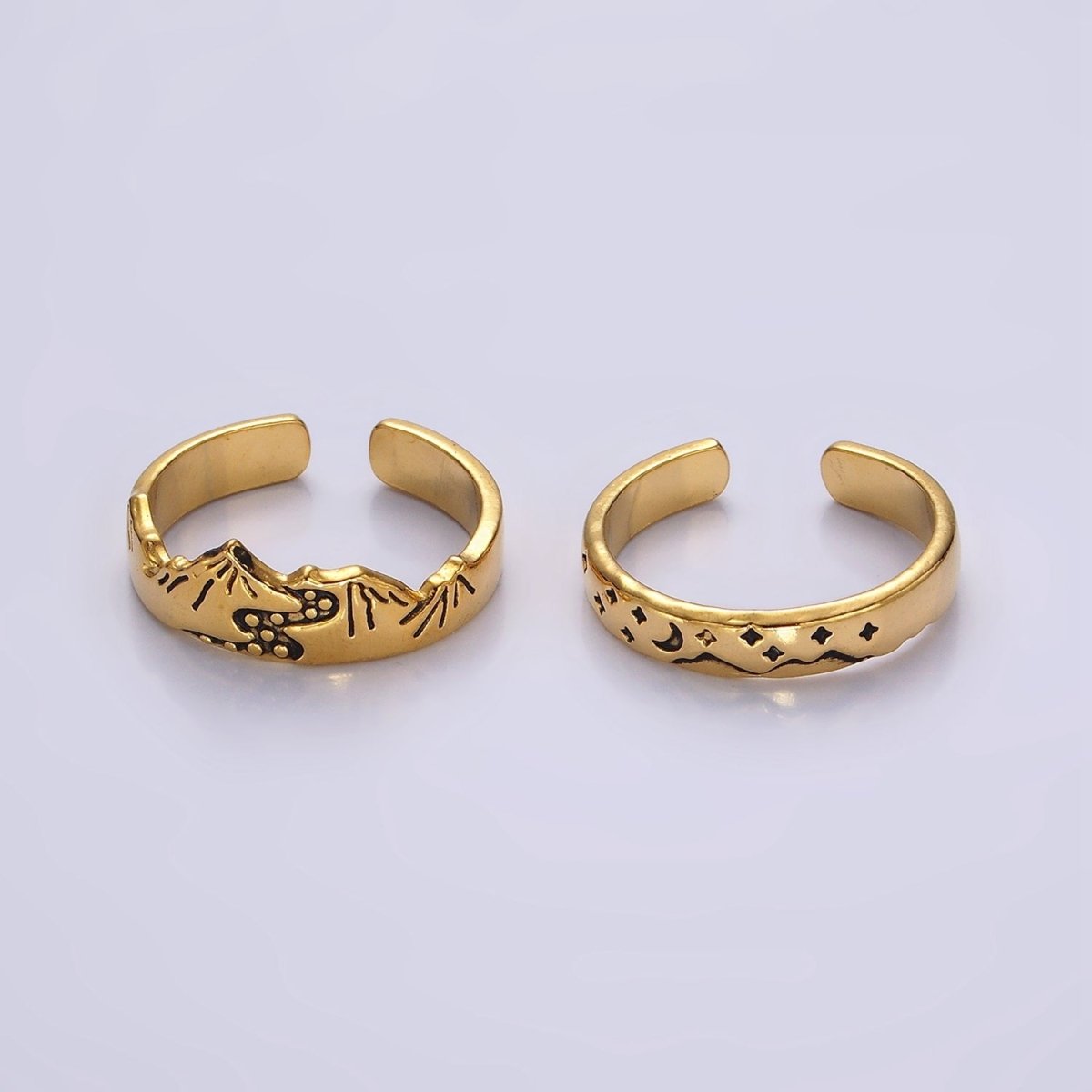 14K Gold plated Valley River Starry Night Band Ring Set in Silver & Gold | O1068 O1069