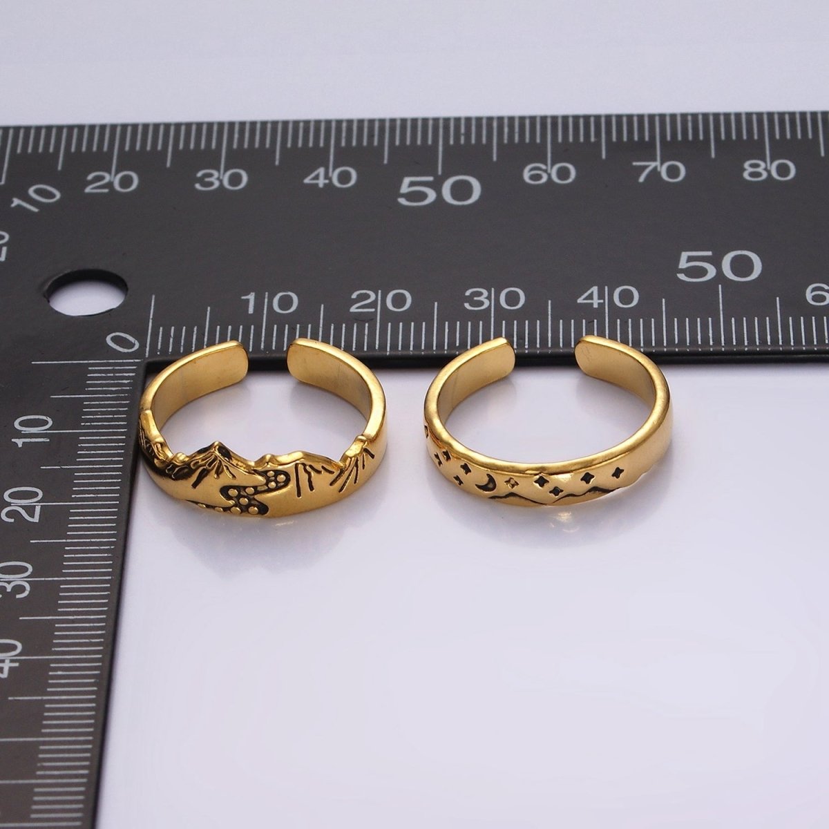 14K Gold plated Valley River Starry Night Band Ring Set in Silver & Gold | O1068 O1069