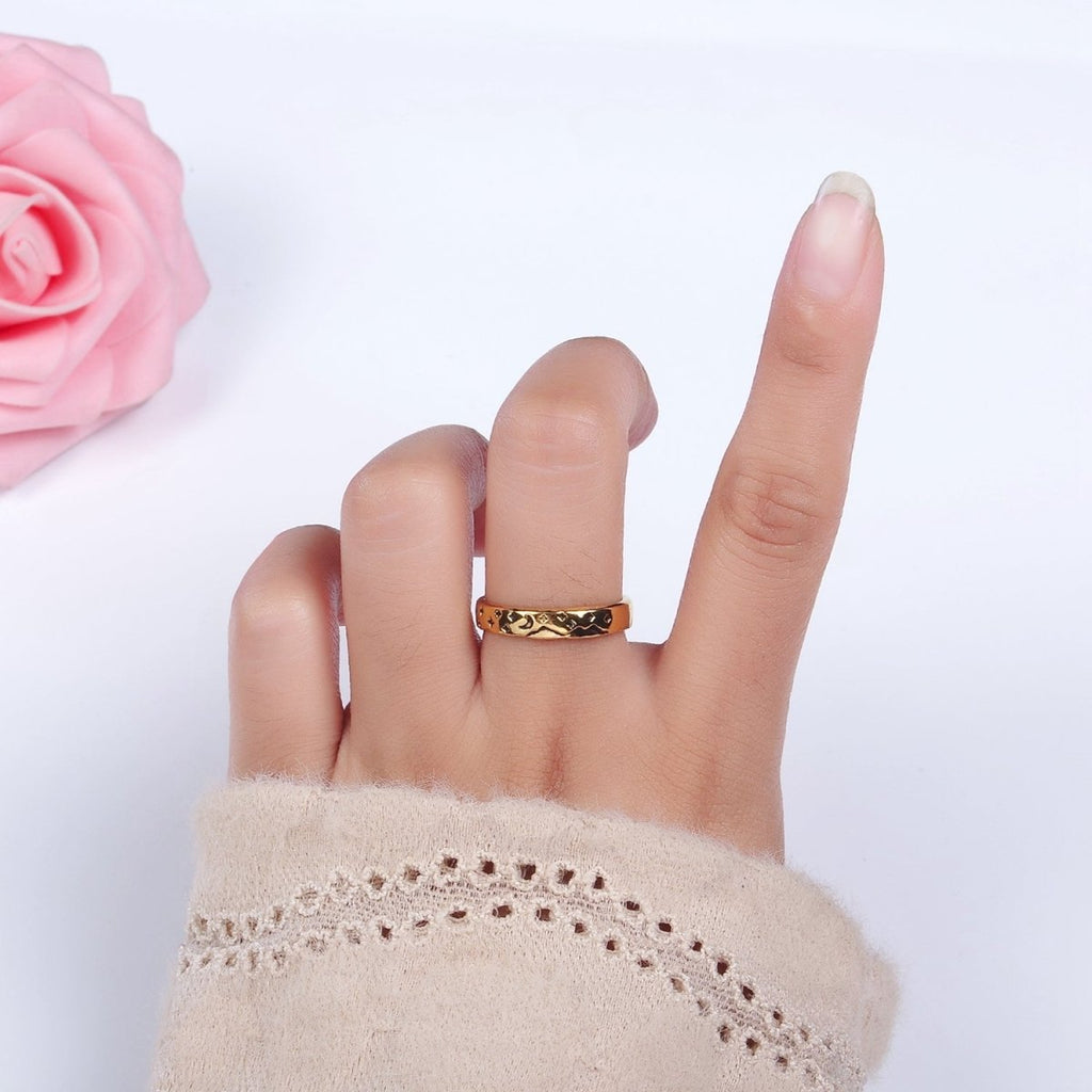 14K Gold plated Valley River Starry Night Band Ring Set in Silver & Gold | O1068 O1069