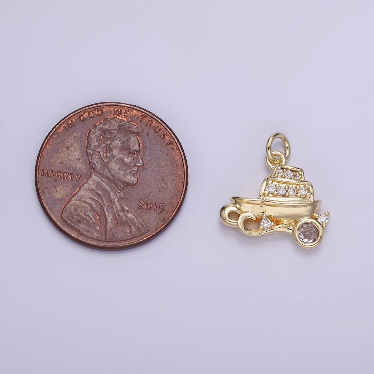 14K Gold plated Vehicle Motor Sea Boat CZ Micro Paved Charm in Gold & Silver | W537
