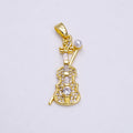 14K Gold plated Violin Music Instrument Pearl Clear Baguette Micro Paved CZ Pendant | N1458 - DLUXCA