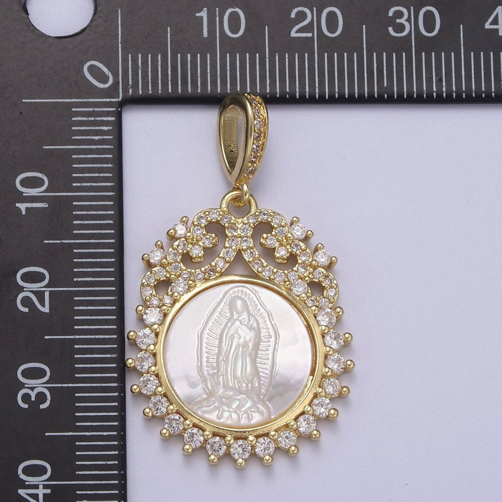 14k Gold plated Virgen de Guadalupe necklace Pendant Micro Pave religious jewelry Pearl Virgin Mary jewelry, Our lady of Guadalupe pendant H-516 - DLUXCA