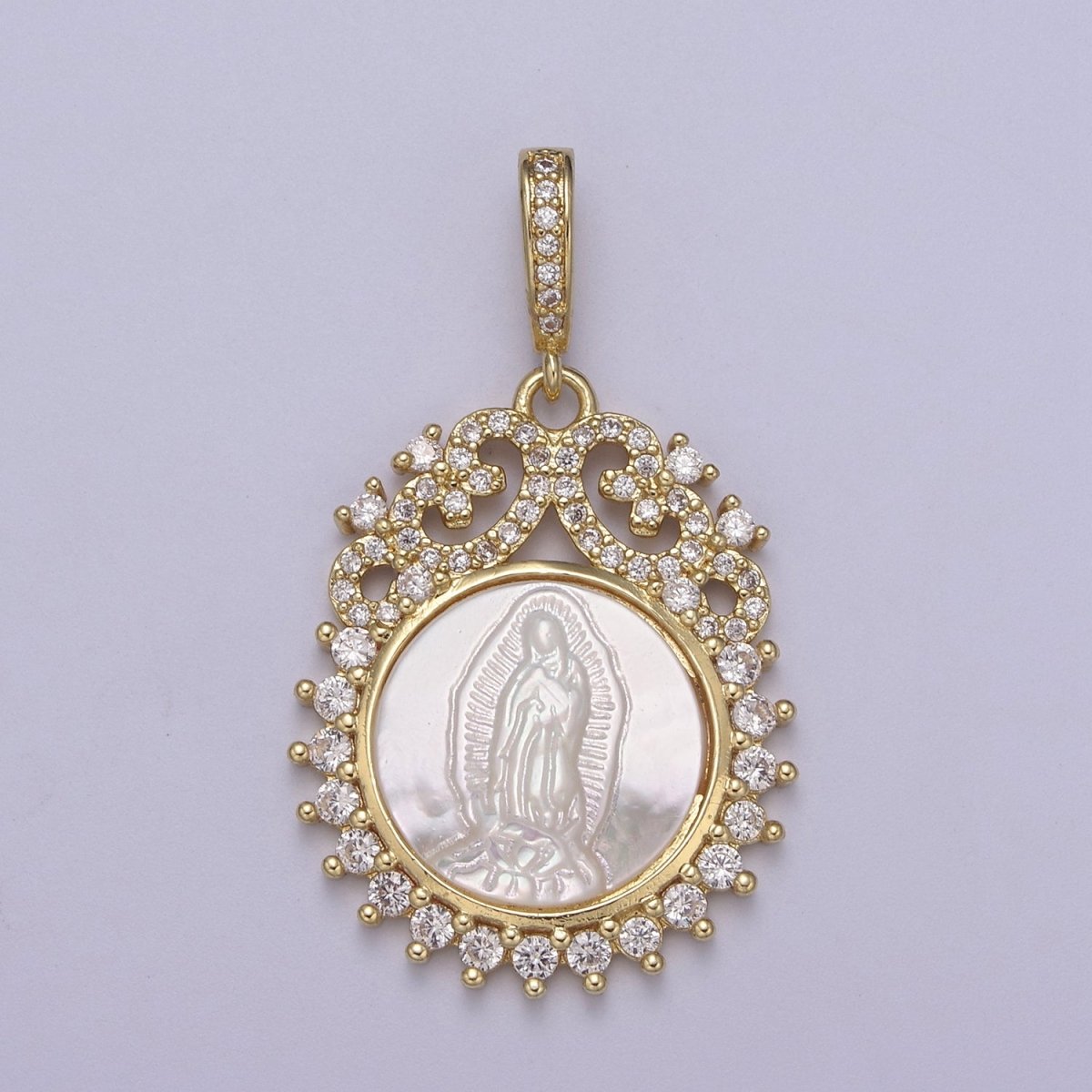 14k Gold plated Virgen de Guadalupe necklace Pendant Micro Pave religious jewelry Pearl Virgin Mary jewelry, Our lady of Guadalupe pendant H-516 - DLUXCA
