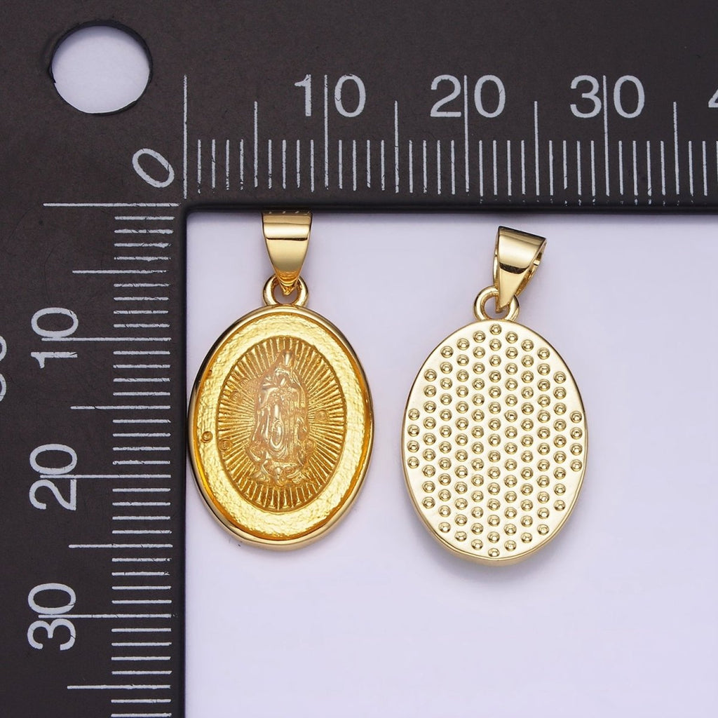 14K Gold plated Virgin Mary Colorful Resin Oval Medallion Charm Lady Guadalupe Pendant AA-1140 - DLUXCA