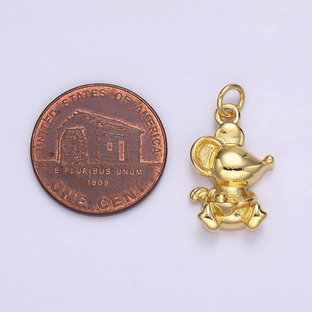 14K Gold plated Walking, Sitting Mouse Mice Animal Charm | N1039 N1040 - DLUXCA