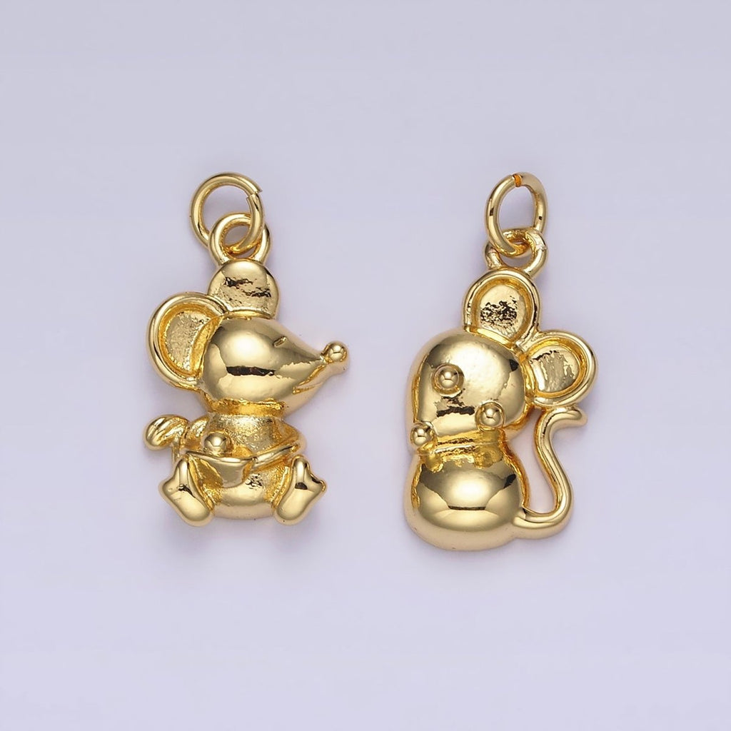 14K Gold plated Walking, Sitting Mouse Mice Animal Charm | N1039 N1040 - DLUXCA