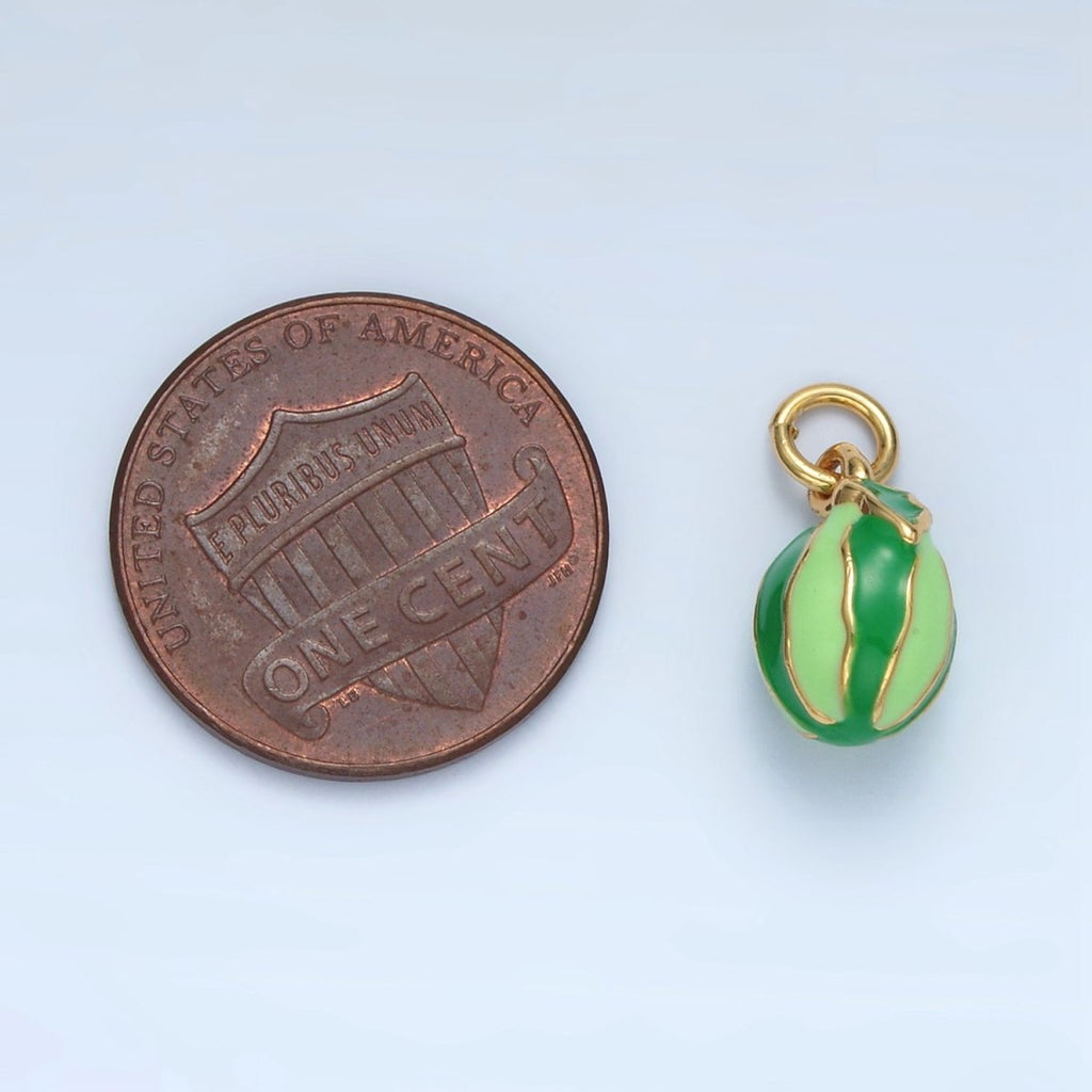 14K Gold plated Watermelon Fruit Enamel Mini Charm | AG949 - DLUXCA