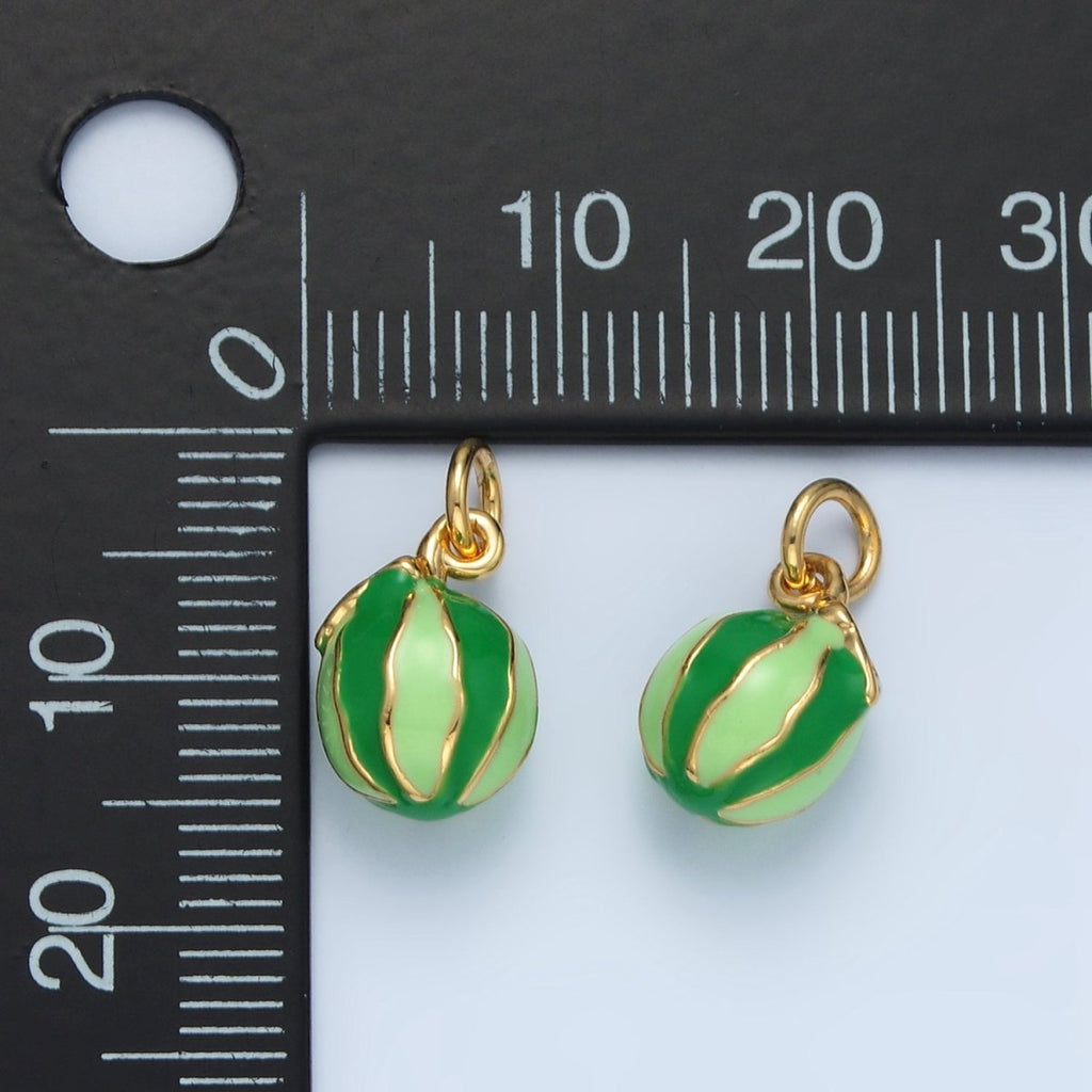 14K Gold plated Watermelon Fruit Enamel Mini Charm | AG949 - DLUXCA