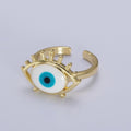 14K Gold plated White, Blue Evil Eye Enamel Adjustable Ring | O-194 O-195