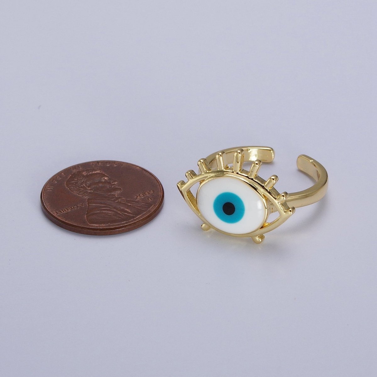 14K Gold plated White, Blue Evil Eye Enamel Adjustable Ring | O-194 O-195