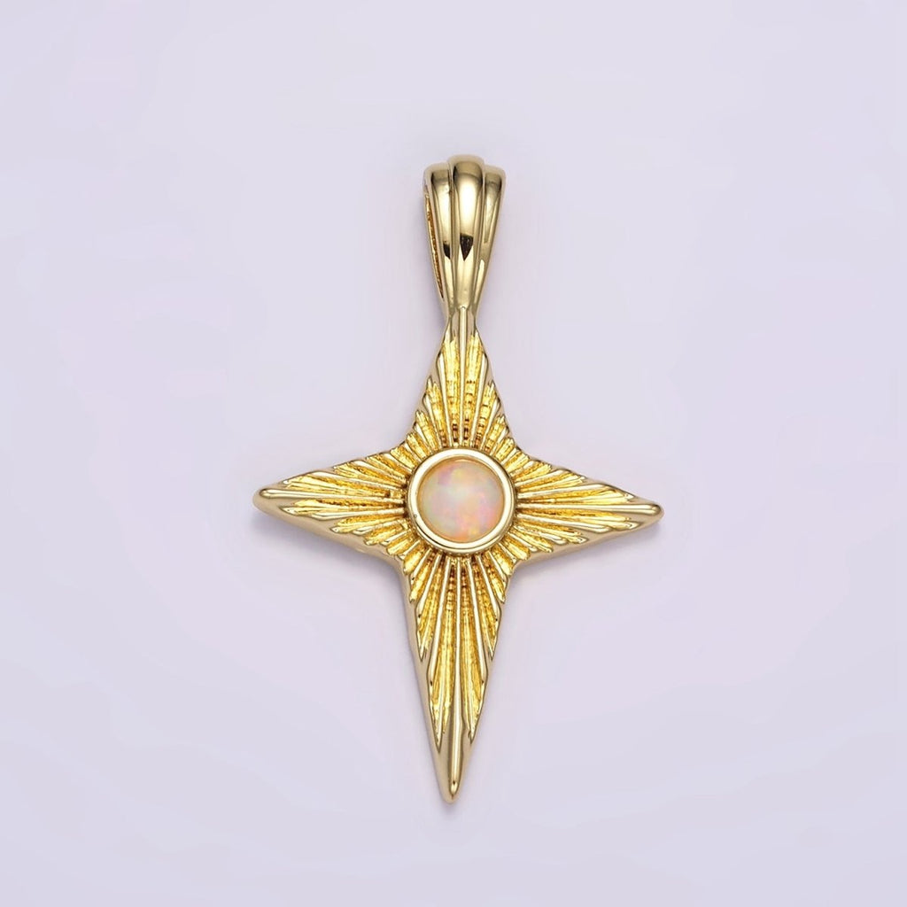 14K Gold plated White, Blue Opal Sunburst Celestial Star Pendant | AH103 AH104 - DLUXCA